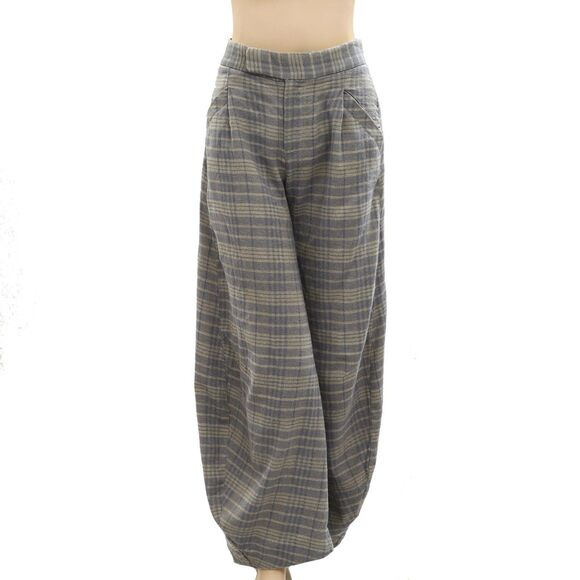 Free People Tegan Barrel Trousers Pants Plaid Printed Slouchy Cotton L-12 281534 - Picture 4 of 7